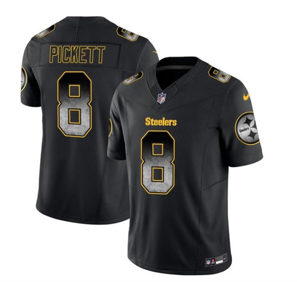 Men's Pittsburgh Steelers #8 Kenny Pickett Black 2023 F.U.S.E. Smoke Vapor Untouchable Limited Stitched Jersey - Custom Name