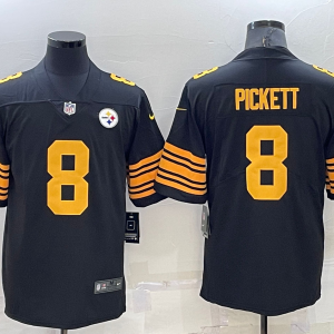 Men's Pittsburgh Steelers #8 Kenny Pickett Black Color Rush Stitched Jersey - Custom Name