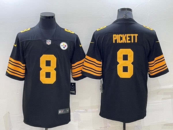 Men's Pittsburgh Steelers #8 Kenny Pickett Black Color Rush Stitched Jersey - Custom Name