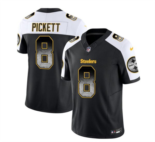 Men's Pittsburgh Steelers #8 Kenny Pickett Black White 2023 F.U.S.E. Smoke Vapor Untouchable Limited Stitched Jersey - Custom Name