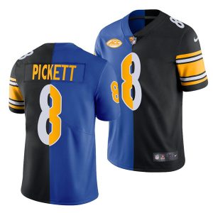 Men's Pittsburgh Steelers #8 Kenny Pickett Royal Black Split Limited Stitched Jersey - Custom Name