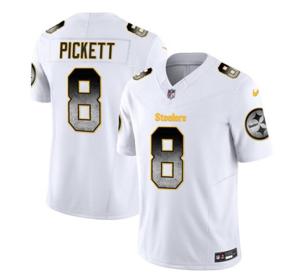 Men's Pittsburgh Steelers #8 Kenny Pickett White 2023 F.U.S.E. Smoke Vapor Untouchable Limited Stitched Jersey - Custom Name