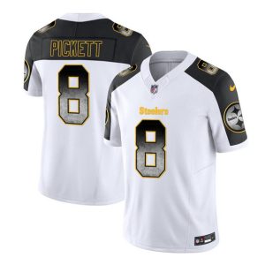 Men's Pittsburgh Steelers #8 Kenny Pickett White Black 2023 F.U.S.E. Smoke Vapor Untouchable Limited Stitched Jersey - Custom Name
