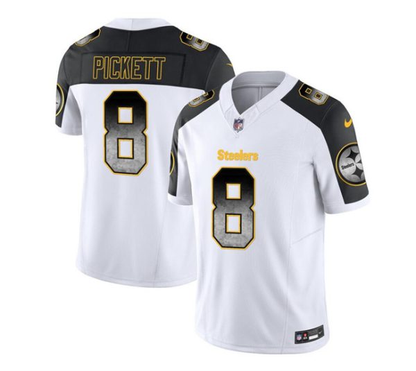 Men's Pittsburgh Steelers #8 Kenny Pickett White Black 2023 F.U.S.E. Smoke Vapor Untouchable Limited Stitched Jersey - Custom Name