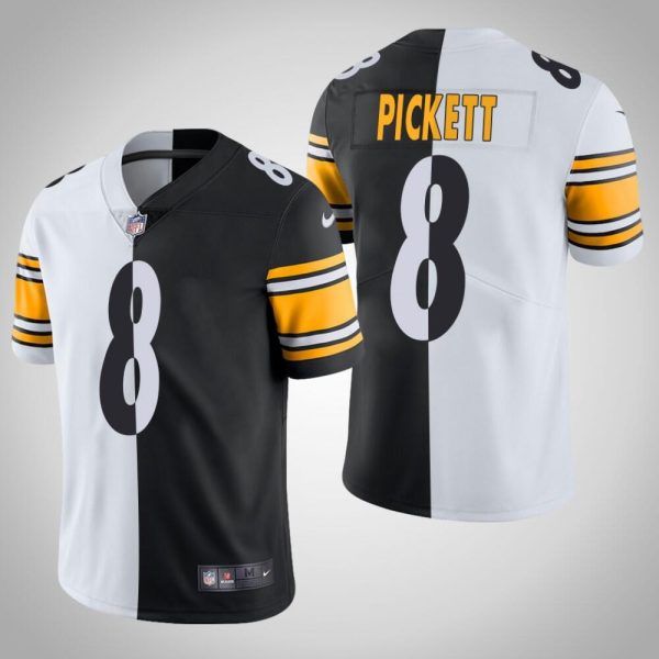 Men's Pittsburgh Steelers #8 Kenny Pickett White Black Split Limited Stitched Jersey - Custom Name