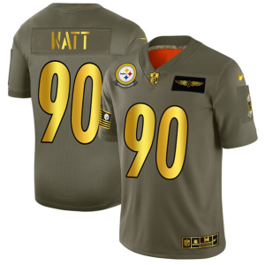 Men's Pittsburgh Steelers #90 T. J. Watt 2019 Olive Gold Salute To Service Limited Stitched Jersey - Custom Name