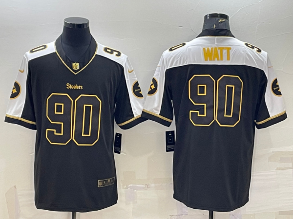 Men's Pittsburgh Steelers #90 T. J. Watt Black Gold Thanksgiving Vapor Untouchable Limited Stitched Jersey - Custom Name