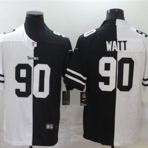 Men's Pittsburgh Steelers #90 T. J. Watt Black &White NFL Split Limited Stitched Jersey - Custom Name
