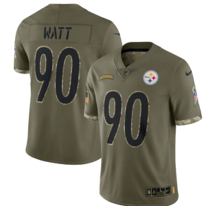 Men's Pittsburgh Steelers #90 T. J. Watt Olive 2022 Salute To Service Limited Stitched Jersey - Custom Name