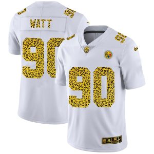 Men's Pittsburgh Steelers #90 T. J. Watt White NFL 2020 Leopard Print Fashion Limited Stitched Jersey - Custom Name