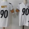 Men's Pittsburgh Steelers #90 T. J. Watt White Stitched NFL Vapor Untouchable Limited Jersey - Custom Name