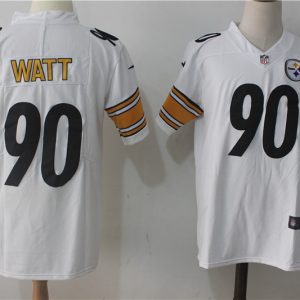 Men's Pittsburgh Steelers #90 T. J. Watt White Stitched NFL Vapor Untouchable Limited Jersey - Custom Name