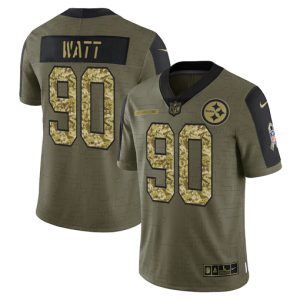 Men's Pittsburgh Steelers #90 T.J. Watt 2021 Olive Camo Salute To Service Limited Stitched Jersey - Custom Name