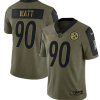 Men's Pittsburgh Steelers #90 T.J. Watt 2021 Olive Salute To Service Limited Stitched Jersey - Custom Name