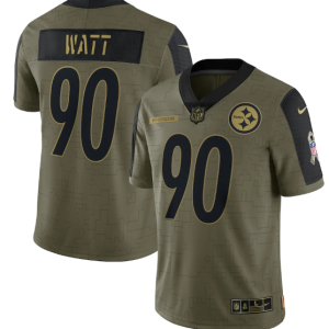 Men's Pittsburgh Steelers #90 T.J. Watt 2021 Olive Salute To Service Limited Stitched Jersey - Custom Name