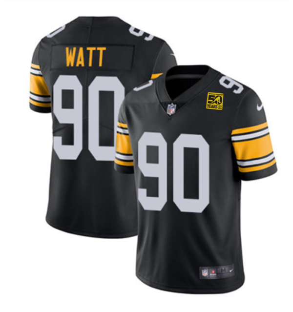 Men's Pittsburgh Steelers #90 T.J. Watt Black 2023 50th Anniversary Vapor Untouchable Limited Jersey - Custom Name