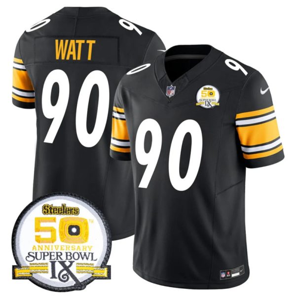 Men's Pittsburgh Steelers #90 T.J. Watt Black 2024 F.U.S.E. 50th Anniversary Of Super Bowl IX Alternate Vapor Untouchable Limited Stitched Jersey - Custom Name