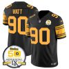 Men's Pittsburgh Steelers #90 T.J. Watt Black 2024 F.U.S.E. 50th Anniversary Of Super Bowl IX Color Rush Limited Stitched Jersey - Custom Name