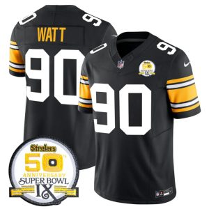 Men's Pittsburgh Steelers #90 T.J. Watt Black 2024 F.U.S.E. 50th Anniversary Of Super Bowl IX Vapor Untouchable Limited Stitched Jersey - Custom Name