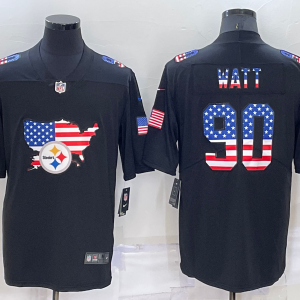 Men's Pittsburgh Steelers #90 T.J. Watt Black USA Flag Limited Stitched Jersey - Custom Name