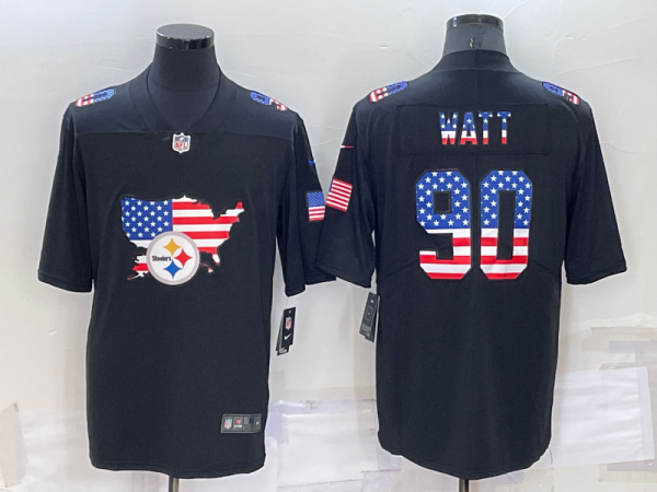 Men's Pittsburgh Steelers #90 T.J. Watt Black USA Flag Limited Stitched Jersey - Custom Name