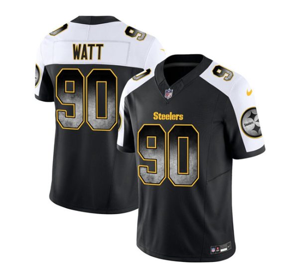 Men's Pittsburgh Steelers #90 T.J. Watt Black White 2023 F.U.S.E. Smoke Vapor Untouchable Limited Stitched Jersey - Custom Name