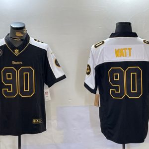 Men's Pittsburgh Steelers #90 T.J. Watt Black White 2024 F.U.S.E. DMR Patch Vapor Untouchable Limited Stitched Jersey - Custom Name