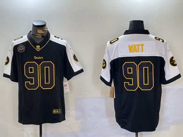 Men's Pittsburgh Steelers #90 T.J. Watt Black White 2024 F.U.S.E. DMR Patch Vapor Untouchable Limited Stitched Jersey - Custom Name