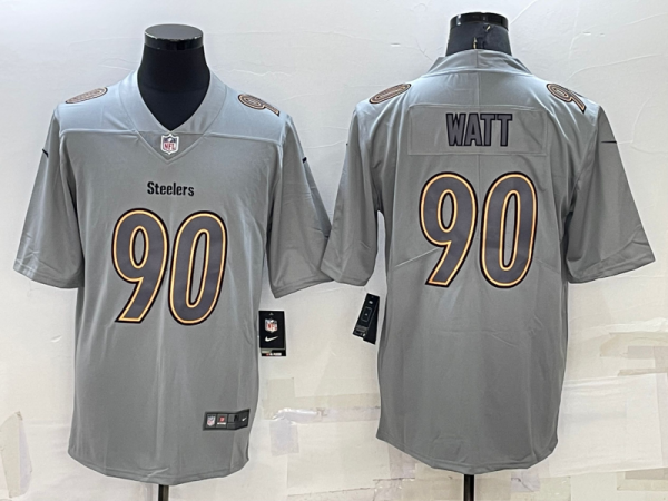 Men's Pittsburgh Steelers #90 T.J. Watt Grey Atmosphere Fashion Stitched Jersey - Custom Name