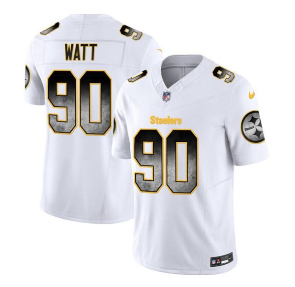 Men's Pittsburgh Steelers #90 T.J. Watt White 2023 F.U.S.E. Smoke Vapor Untouchable Limited Stitched Jersey - Custom Name