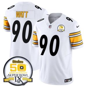 Men's Pittsburgh Steelers #90 T.J. Watt White 2024 F.U.S.E. 50th Anniversary Of Super Bowl IX Alternate Vapor Untouchable Limited Stitched Jersey - Custom Name