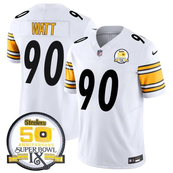 Men's Pittsburgh Steelers #90 T.J. Watt White 2024 F.U.S.E. 50th Anniversary Of Super Bowl IX Alternate Vapor Untouchable Limited Stitched Jersey - Custom Name