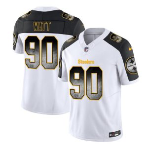 Men's Pittsburgh Steelers #90 T.J. Watt White Black 2023 F.U.S.E. Smoke Vapor Untouchable Limited Stitched Jersey - Custom Name