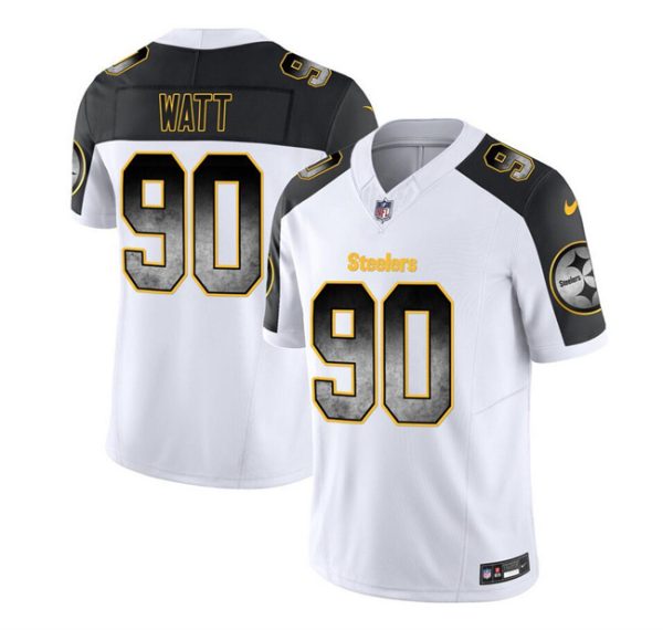 Men's Pittsburgh Steelers #90 T.J. Watt White Black 2023 F.U.S.E. Smoke Vapor Untouchable Limited Stitched Jersey - Custom Name