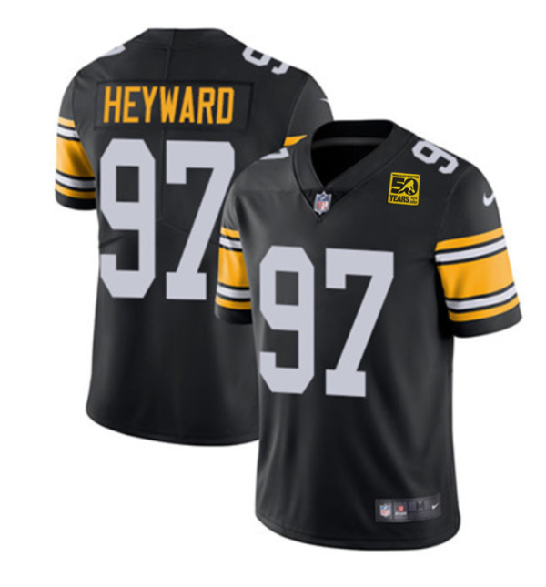 Men's Pittsburgh Steelers #97 Cameron Heyward Black 2023 50th Anniversary Vapor Untouchable Limited Jersey - Custom Name