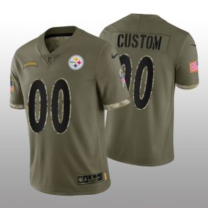 Men's Pittsburgh Steelers ACTIVE PLAYER Custom Olive 2022 Salute To Service Limited Stitched Jersey - Custom Name