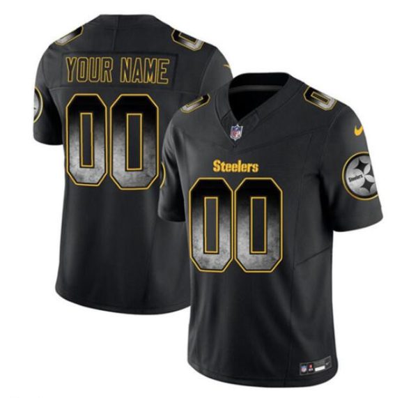 Men's Pittsburgh Steelers Active Player Custom Black 2023 F.U.S.E. Smoke Vapor Untouchable Limited Stitched Football Jersey - Custom Name