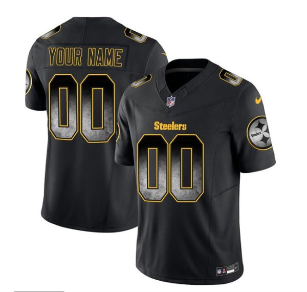 Men's Pittsburgh Steelers Active Player Custom Black 2023 F.U.S.E. Smoke Vapor Untouchable Limited Stitched Jersey - Custom Name