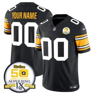 Men's Pittsburgh Steelers Active Player Custom Black 2024 F.U.S.E. 50th Anniversary Of Super Bowl IX Vapor Untouchable Limited Stitched Jersey - Custom Name