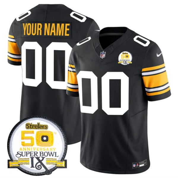 Men's Pittsburgh Steelers Active Player Custom Black 2024 F.U.S.E. 50th Anniversary Of Super Bowl IX Vapor Untouchable Limited Stitched Jersey - Custom Name