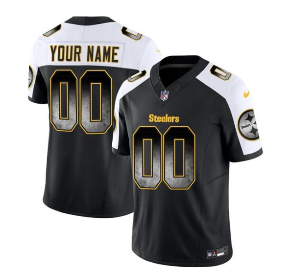 Men's Pittsburgh Steelers Active Player Custom Black White 2023 F.U.S.E. Smoke Vapor Untouchable Limited Stitched Jersey - Custom Name