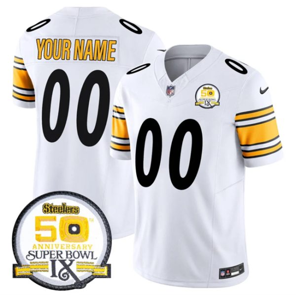 Men's Pittsburgh Steelers Active Player Custom White 2024 F.U.S.E. 50th Anniversary Of Super Bowl IX Alternate Vapor Untouchable Limited Stitched Jersey - Custom Name