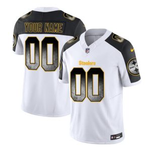 Men's Pittsburgh Steelers Active Player Custom White Black 2023 F.U.S.E. Smoke Vapor Untouchable Limited Stitched Jersey - Custom Name