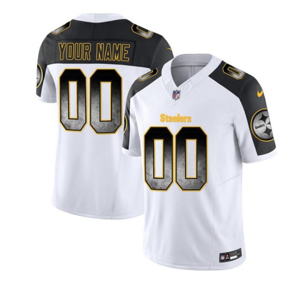 Men's Pittsburgh Steelers Active Player Custom White Black 2023 F.U.S.E. Smoke Vapor Untouchable Limited Stitched Jersey - Custom Name