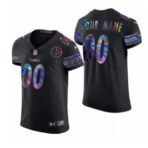 Men's Pittsburgh Steelers Customized Black Golden Edition Holographic Vapor Elite Stitched Jersey - Custom Name