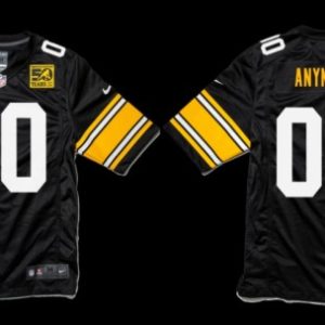 Men's Pittsburgh Steelers Customized Black With 50 Years Patch Throwback Stitched Jersey - Custom Name