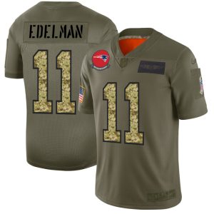 New England Patriots #11 Julian Edelman Men's Nike 2019 Olive Camo Salute To Service Limited NFL Jersey - Custom Name