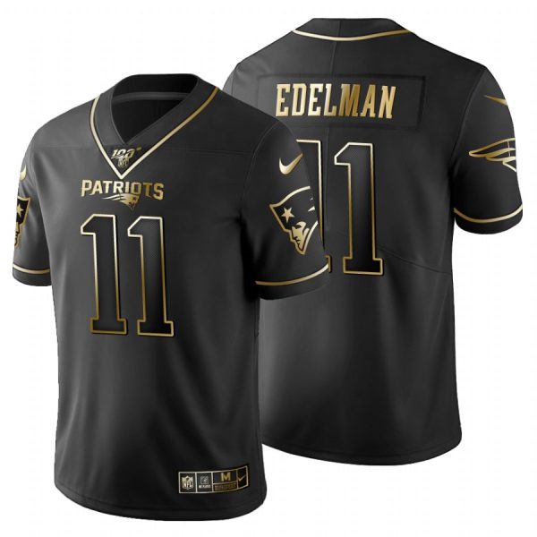 New England Patriots #11 Julian Edelman Men's Nike Black Golden Limited NFL 100 Jersey - Custom Name