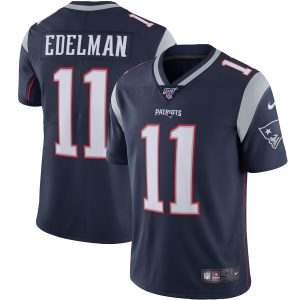 New England Patriots #11 Julian Edelman Nike 100th Season Vapor Limited Jersey Navy - Custom Name