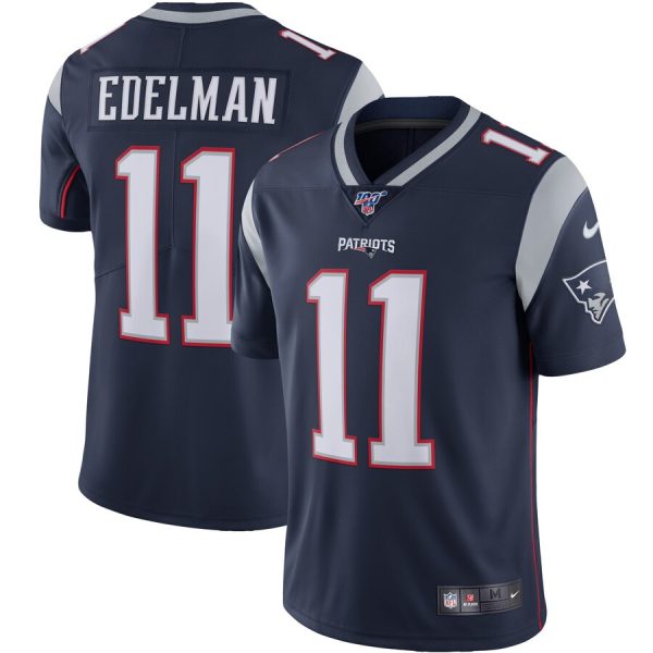 New England Patriots #11 Julian Edelman Nike 100th Season Vapor Limited Jersey Navy - Custom Name